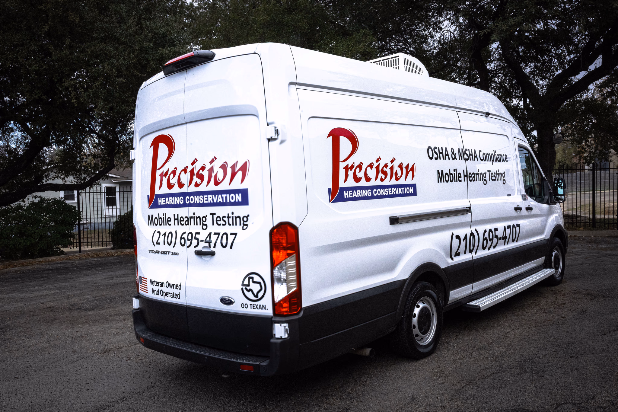 Precision Hearing mobile testing truck providing occupational hearing services in San Antonio, TX